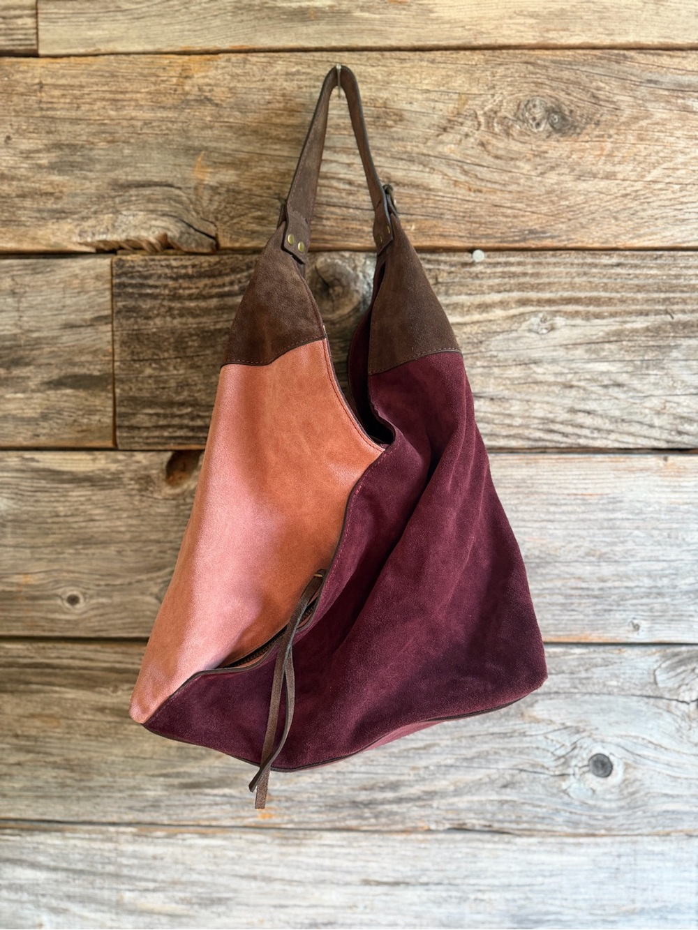 Sundance Suede Leather Two-Tone Hobo Bag